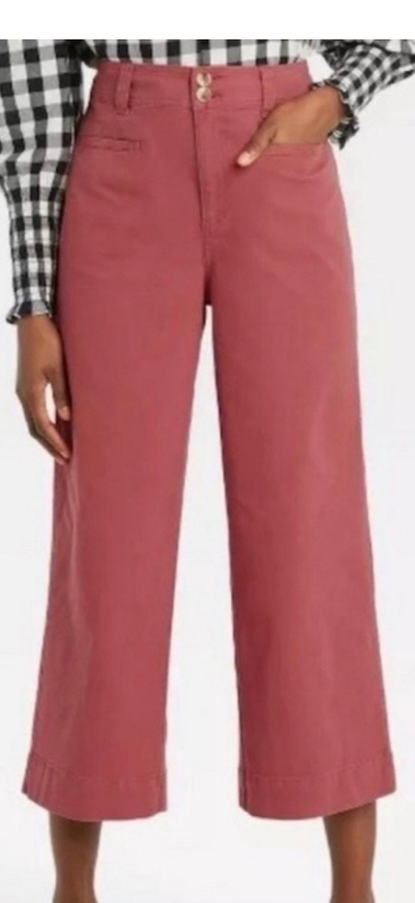 A New Day Wide Leg Crop Twill Pants In Dark Rose Pink Size 2 Waistband